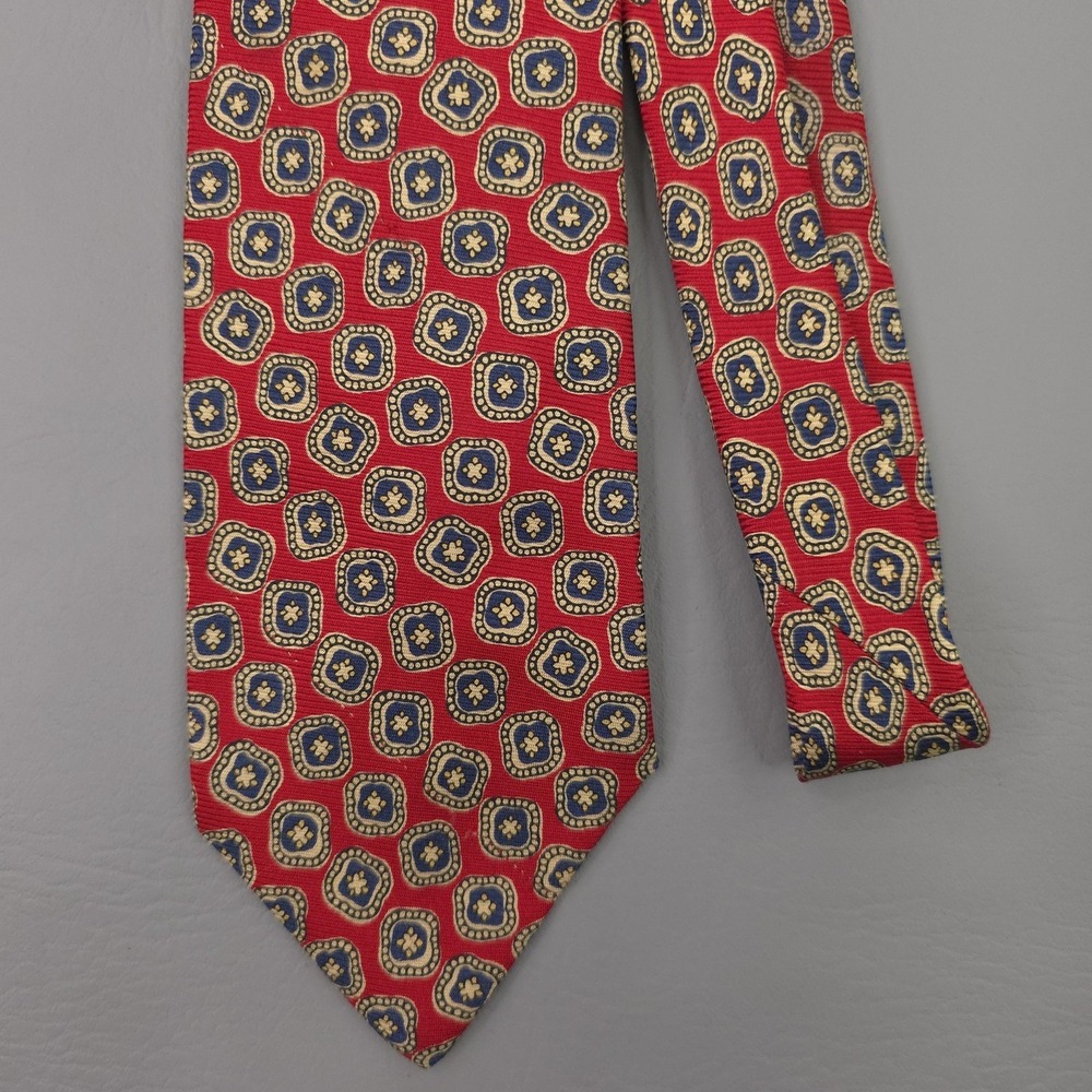 Polo Ralph Lauren Tie Mens Red Silk Geometric Woven Handmade USA Short